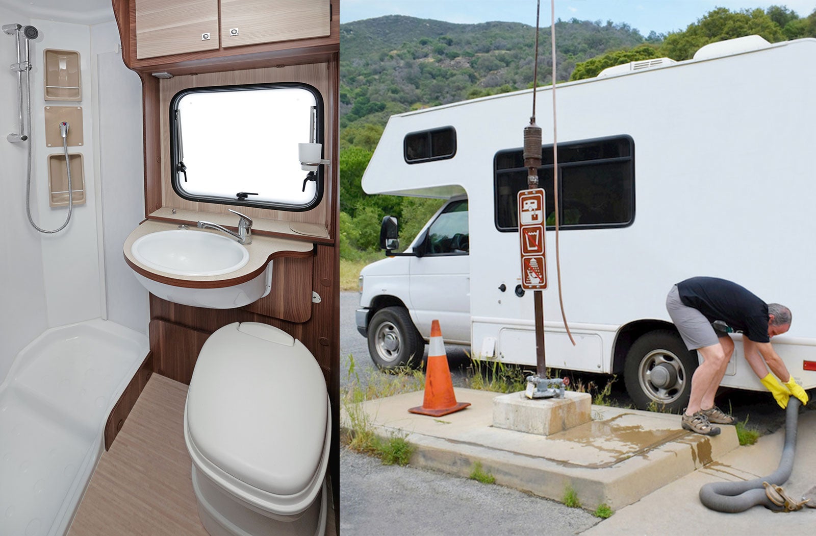 Portable RV/camper toilet and holding tank setup in Owosso, Michigan