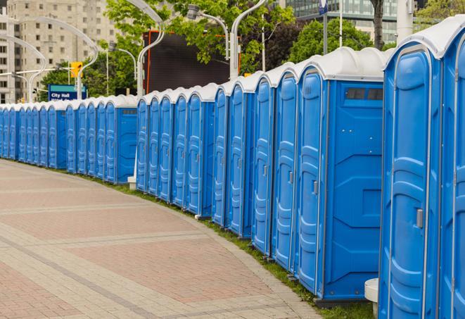 Seasonal porta potty units set up at a Owosso, Michigan venue