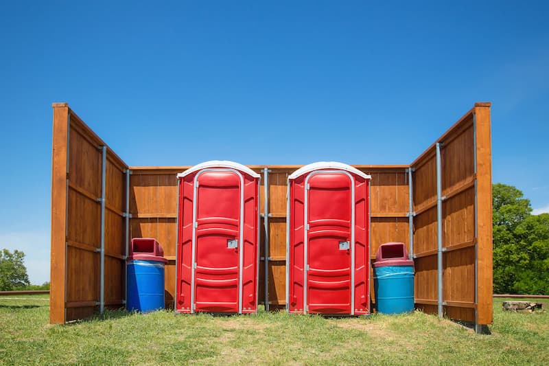 Short-term porta potty units staged for delivery in Owosso, Michigan
